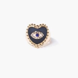 Heart Evil Eye Charm Cocktail Ring - SIZE 6